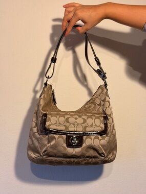 Coach Penelope Signature Hobo Bag with Dark Brown Trim